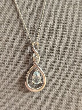 Infinity Teardrop Pendant Necklace - Clear Crystal Silver